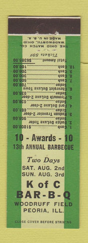Matchbook Cover Knights of Columbus BBQ Peoria IL raffle Dodge Hudson Ford Cars