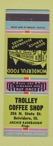 Matchbook Cover - Trolley Coffee Shop Belvidere IL Archie Radebaugh