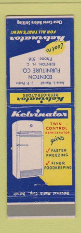 Matchbook Cover - Furniture Kelvinator Refrigerator Edenton NC low phone #