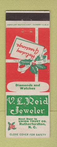 Matchbook Cover - VL Reid Jewelry Rutherfordton NC Christmas
