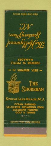Matchbook Cover - The Shoreham Hollywood Southern Pines NC Spring Lake Beach NJ