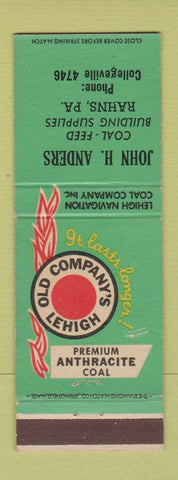 Matchbook Cover - Old Company's Lehigh Coal John Anders Coal Feed Rahns PA