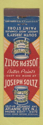 Matchbook Cover - Sunshine Paints Joseph Soltz Alantic City NJ