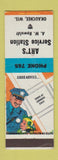 Matchbook Cover - Art's Service oil gas Okauchee WI low phone #