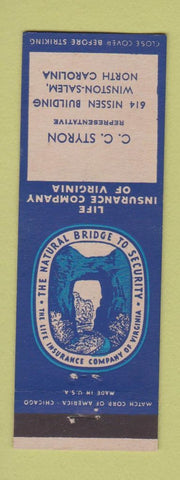 Matchbook Cover - Natural Bridge Insurance CC Styron Winston Salem NC WEAR