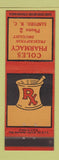 Matchbook Cover - Coles Drug Store Sanford NC low phone # WEAR