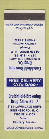 Matchbook Cover - Crutchfield Browning Drug Store Greensboro NC