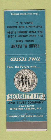 Matchbook Cover - Security Life Insurance Frank Payne Boone NC