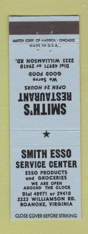 Matchbook Cover - Smith Esso oil gas restaurant Roanoke VA