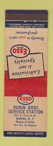 Matchbook Cover - Esso oil gas Rubin Bros Elmira NY