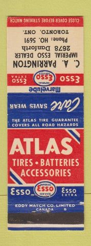 Matchbook Cover - Esso oil gas CA Parrington Toronto ON Atlas Tires Batteries