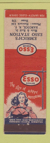 Matchbook Cover - Esso oil gas Emrich's Hancock NY girlie