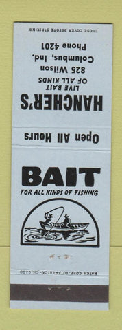 Matchbook Cover - Hancher's Fishing Bait Columbus IN low phone #