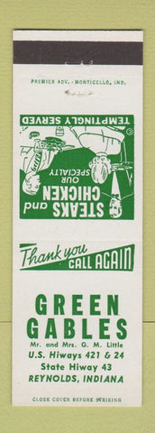 Matchbook Cover - Green Gables Restaurant Reynolds IN