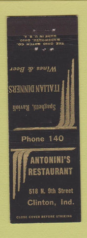 Matchbook Cover - Antonini's Restaurant Italian Clinton IN low phone #