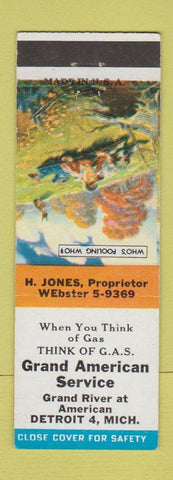 Matchbook Cover - Grand American Service oil gas Detroit MI