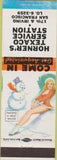Matchbook Cover - Horner's Texaco oil gas San Francisco CA pinup