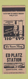 Matchbook Cover - Ed Platz Station oil gas Sunnyslope AZ