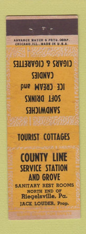 Matchbook Cover - County Line Service Station oil gas Riegelsville PA ADVANCE
