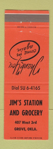 Matchbook Cover - Jim's Station oil gas Grocery Grove OK