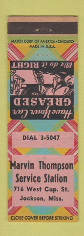 Matchbook Cover - Marvin Thompson Service Station oil gas Jackson MS