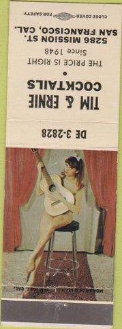 Matchbook Cover - Tim  and  Ernie Cocktails San Francisco CA pinup
