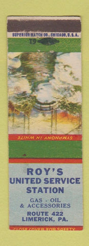 Matchbook Cover - Roy's United Service oil gas Limerick PA