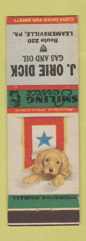 Matchbook Cover - J Orie Dick oil gas Leamersville PA Tydol Veedol