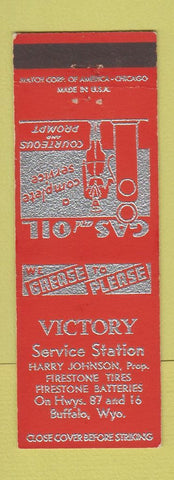 Matchbook Cover - Victory Service Station oil gas Firestone Tires Buffalo WY