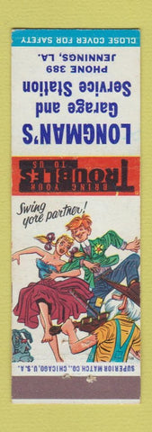 Matchbook Cover - Longman's Garage oil gas Jennings LA low phone # hillbilly
