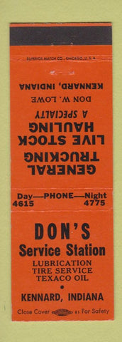 Matchbook Cover - Don's Service Texaco oil gas Kennard IN trucking