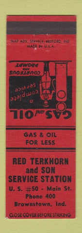 Matchbook Cover - Red Terkhorn oil gas Brownstown IN low phone #