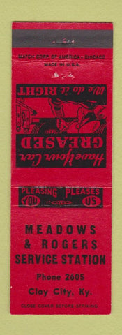 Matchbook Cover - Meadows & Rogers Service oil gas Clay City KY low phone #
