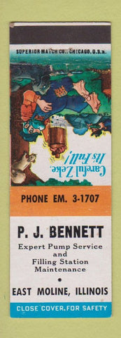 Matchbook Cover - PJ Bennett Gas Pump Service East Moline IL Hillbilly