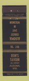 Matchbook Cover - Rein's Tavern Algoma WI ADVANCE low phone #