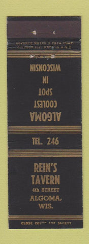 Matchbook Cover - Rein's Tavern Algoma WI ADVANCE low phone #