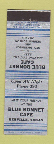 Matchbook Cover - Blue Bonnet Cafe Beeville TX low phone #