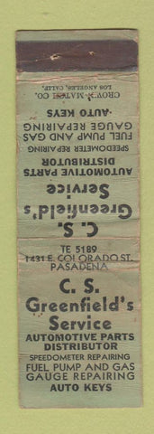Matchbook Cover - CS Greenfields oil gas Pasadena CA early CROWN POOR