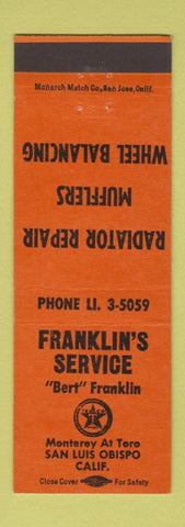Matchbook Cover - Franklin's Texaco oil gas San Luis Obispo CA