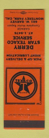 Matchbook Cover - Derry Star Texaco oil gas Monterey Park CA
