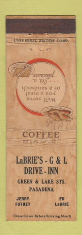 Matchbook Cover - LaBrie's G&L Drive Inn Pasadena CA WEAR
