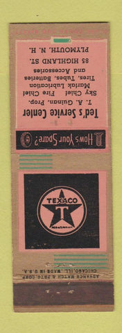 Matchbook Cover - Ted's Texaco oil gas Plymouth NH ADVANCE WEAR