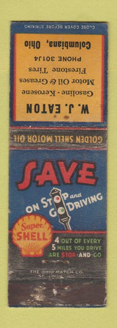 Matchbook Cover - Shell oil gas WJ Eaton Columbiana OH Firestone Tires WEAR