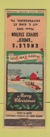 Matchbook Cover - Engle's Amoco oil gas Shippensburg PA Christmas WORN