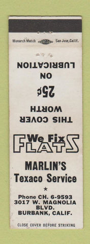Matchbook Cover - Marlin's Texaco oil gas Burbank CA
