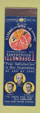 Matchbook Cover - Toffenettis Restaurants New York City Chicago IL