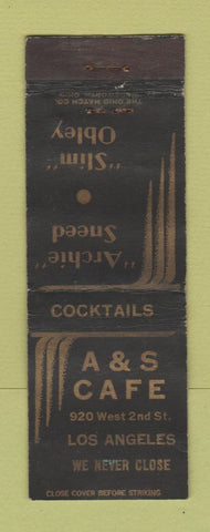 Matchbook Cover - A&S Cafe Los Angeles CA WORN