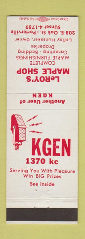 Matchbook Cover - KGEN Radio Porterville CA LeRoy's Maple Furniture