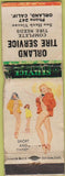 Matchbook Cover - Orland Tire Service Orland CA pinup POOR