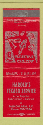 Matchbook Cover - Harold's Texaco oil gas Salmon Arm BC WEAR